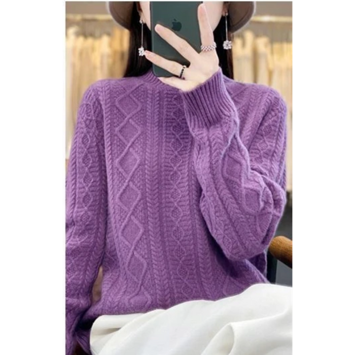 Women's Stylish Turtleneck Cable Knit Jumper | Ideal for Autumn/Winter