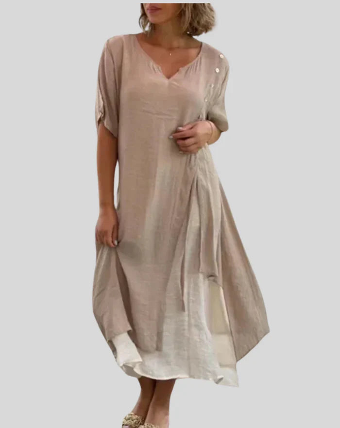 Women's Summer V-Neck Dress with Button Down Design | Ideal for Spring/Summer