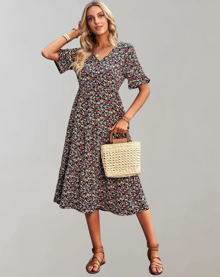 Women’s Floral Mid-Length Sleeve Maxi Dress | Ideal for Spring/Summer