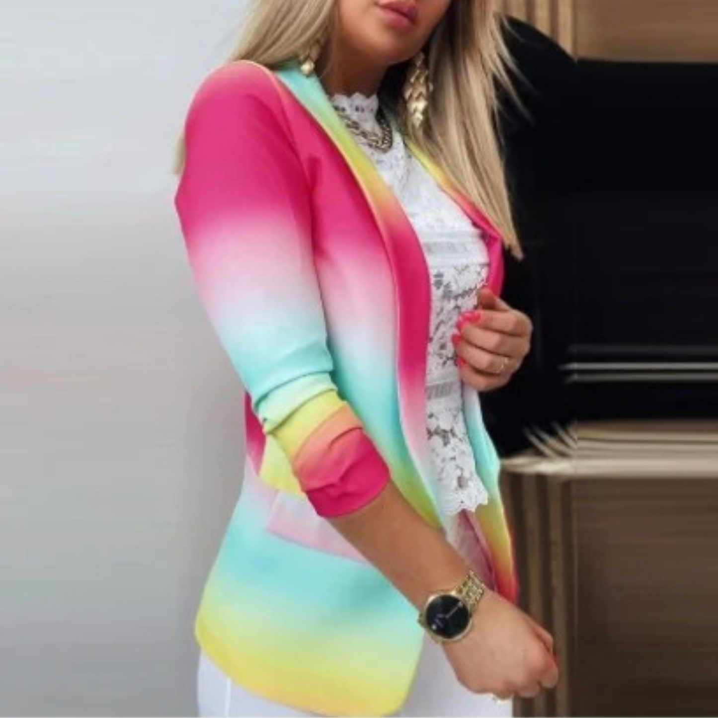 Women's Stylish Unique Print Multicolor Blazer with Pockets | Great for Everyday Wear
