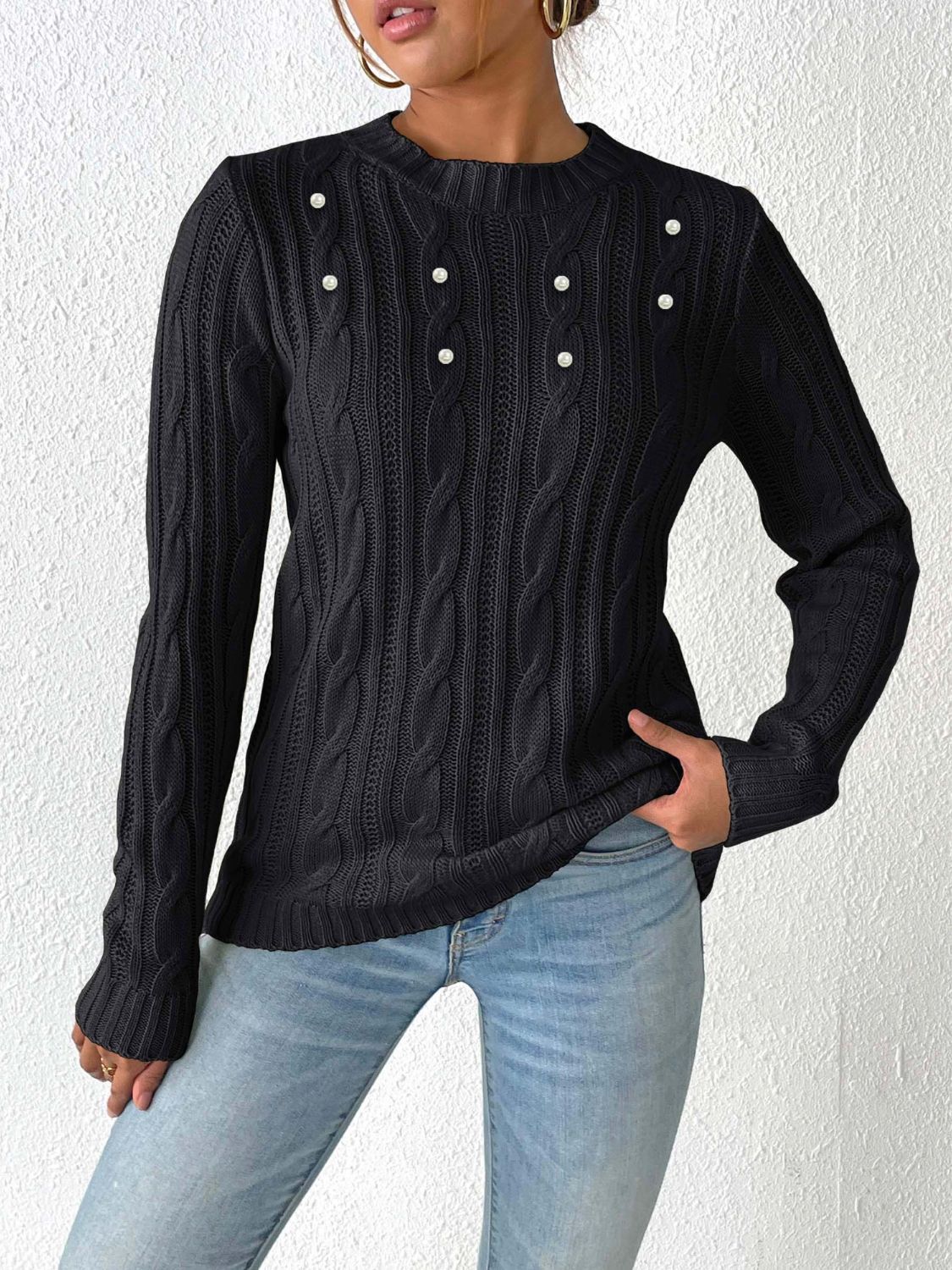 Women's Elegant Braided Knitted Jumper with Beads | Great for Autumn/Winter