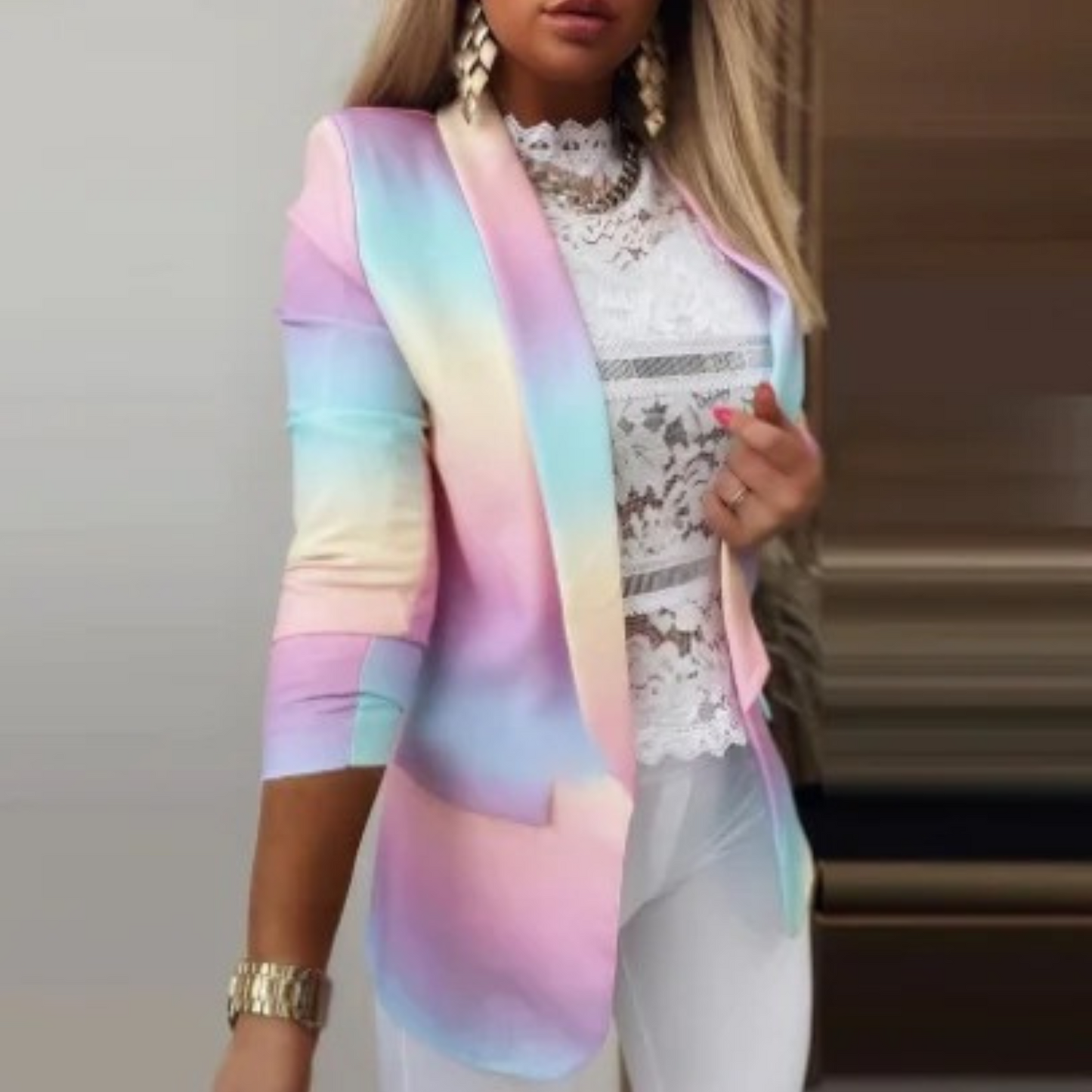 Women's Stylish Unique Print Multicolor Blazer with Pockets | Great for Everyday Wear