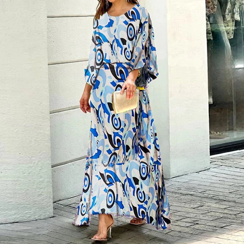 Daelynn - Elegant Swirl Print Long Sleeve Maxi Dress for Women