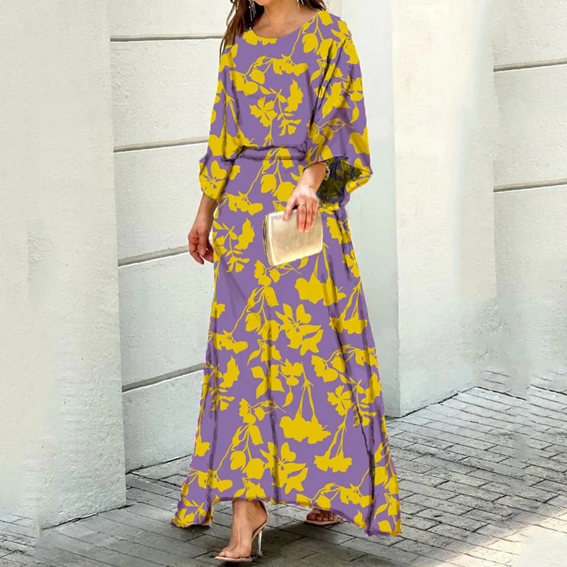 Daelynn - Elegant Swirl Print Long Sleeve Maxi Dress for Women