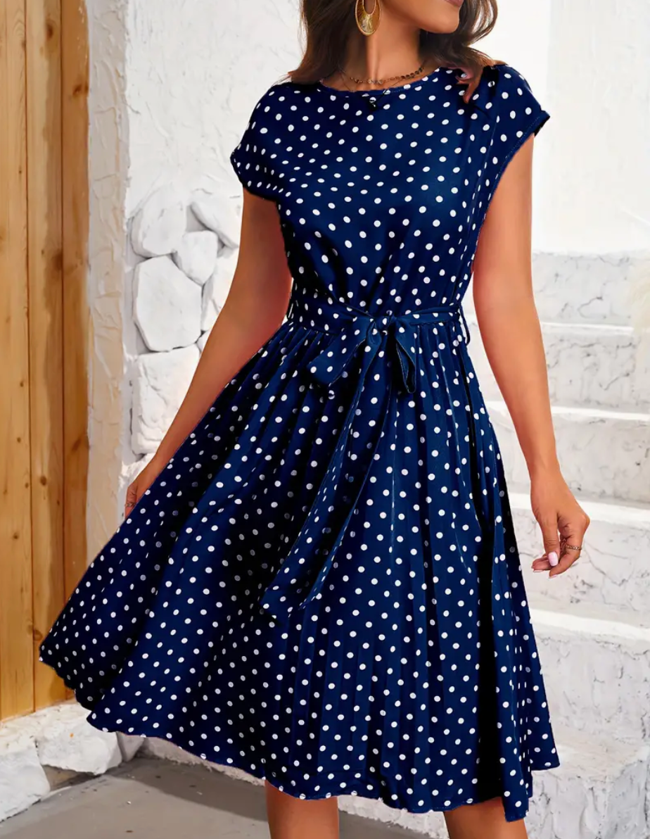 Variant image for Women's Charming Flowing Maxi Dress with Vintage Polka Dot Pattern-11