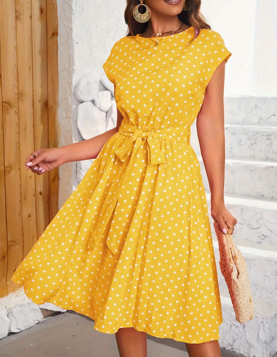 Variant image for Women's Charming Flowing Maxi Dress with Vintage Polka Dot Pattern-25