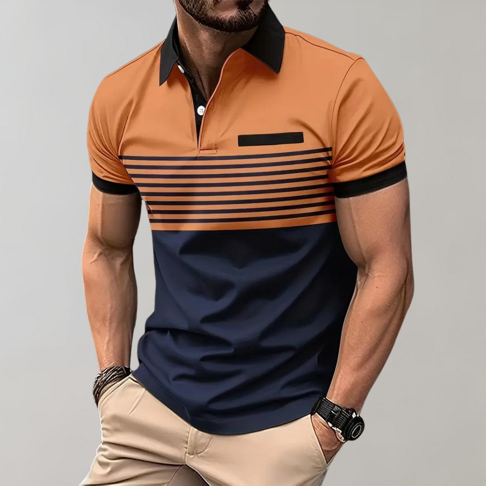 Alfred - Color Block and Stripe Polo Shirt - Casual - Everyday Use