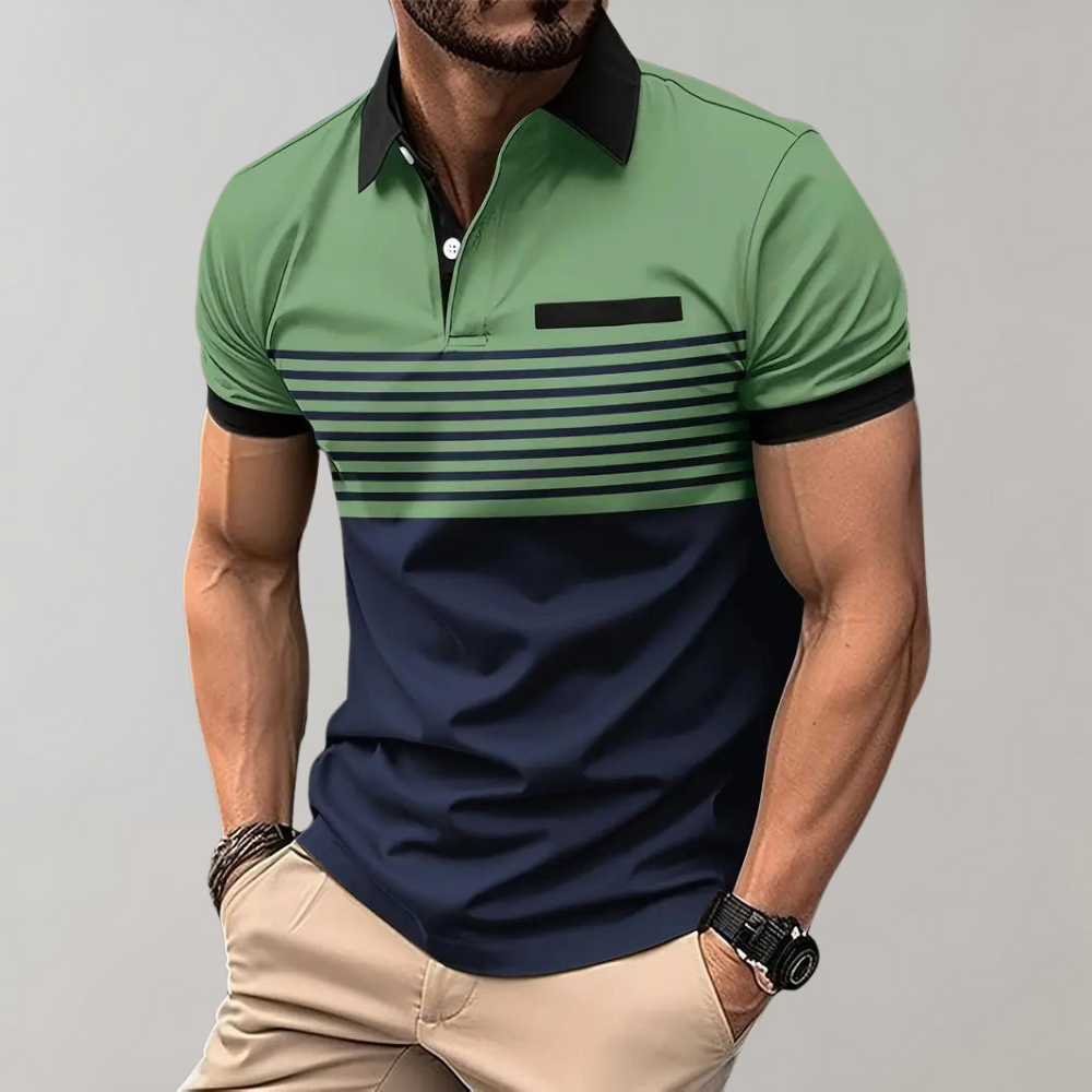 Alfred - Color Block and Stripe Polo Shirt - Casual - Everyday Use
