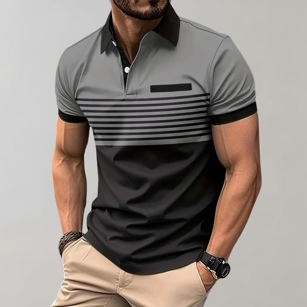 Alfred - Color Block and Stripe Polo Shirt - Casual - Everyday Use