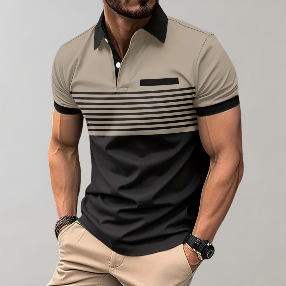 Alfred - Color Block and Stripe Polo Shirt - Casual - Everyday Use