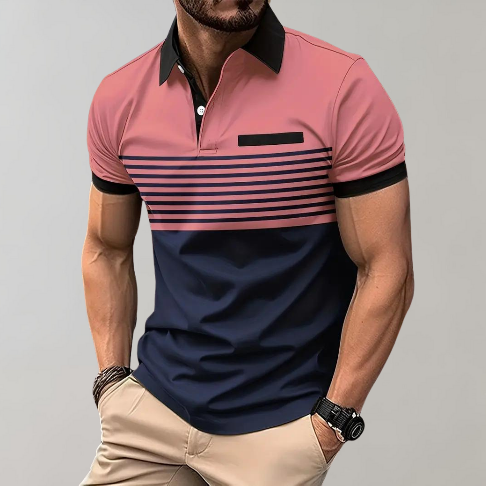 Alfred - Color Block and Stripe Polo Shirt - Casual - Everyday Use