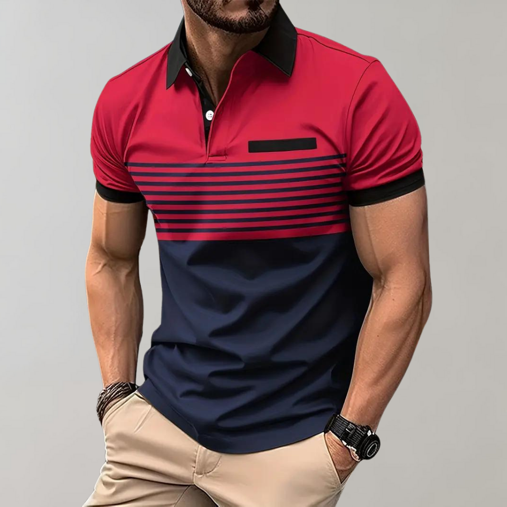 Alfred - Color Block and Stripe Polo Shirt - Casual - Everyday Use