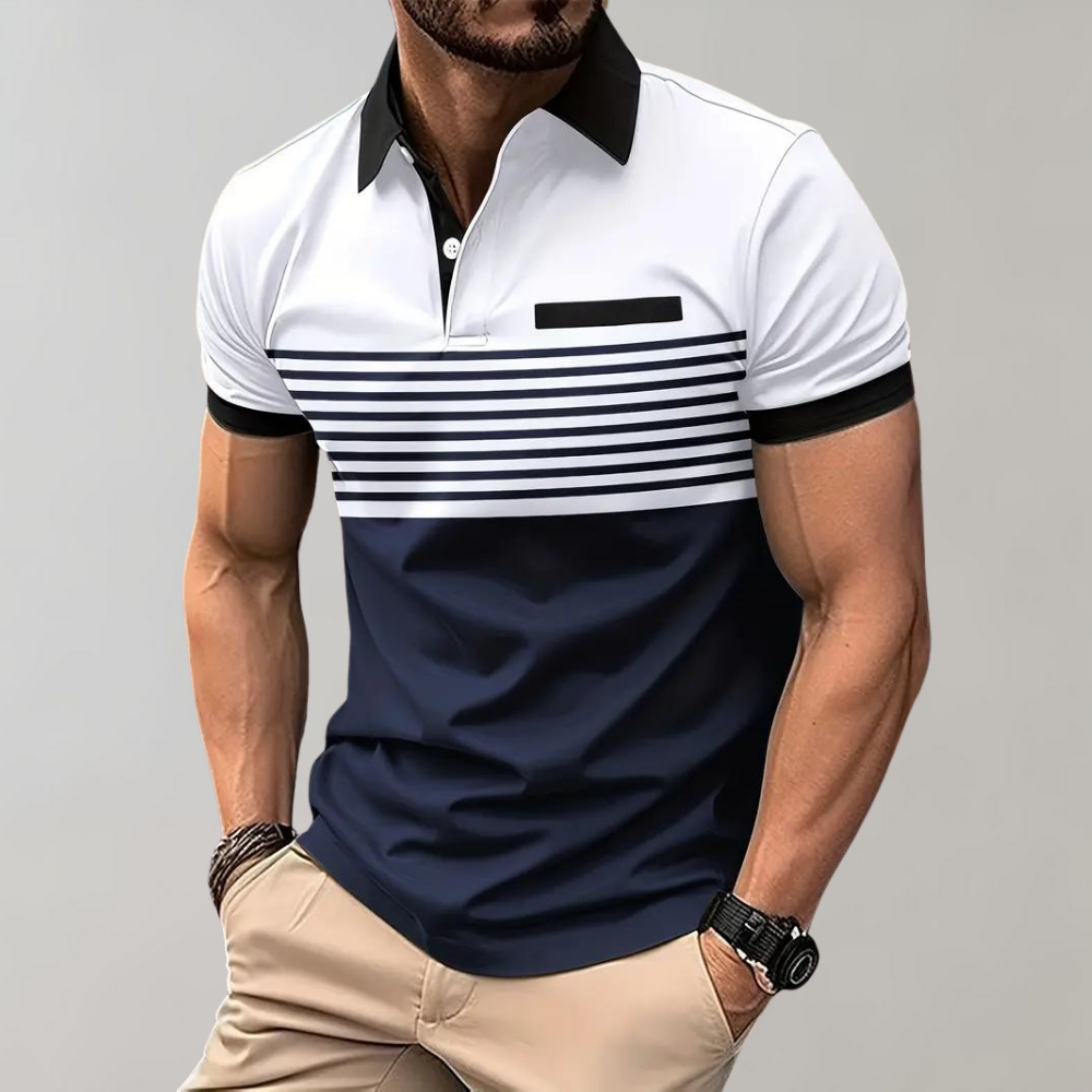 Alfred - Color Block and Stripe Polo Shirt - Casual - Everyday Use