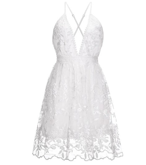 Women's Elegant Lightweight Cocktail Dress with Flower Embroidery-5