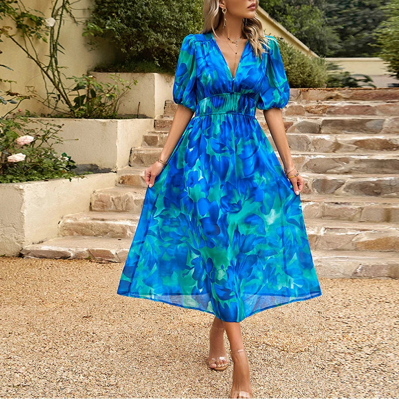 Orelie - Elegant Floral Summer Midi Dress for Women
