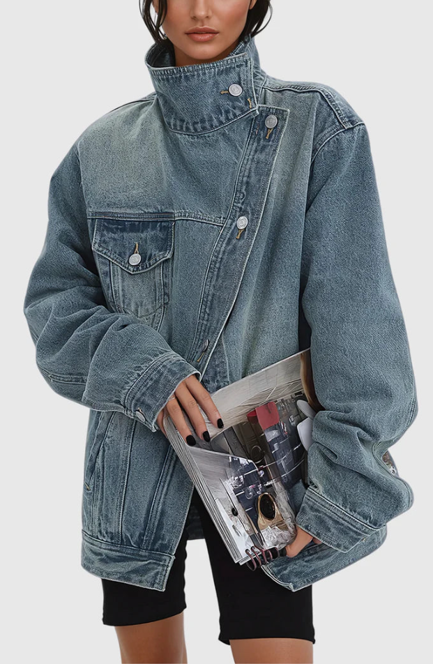 Skylin - Denim Jacket with Stand Up Collar for Women