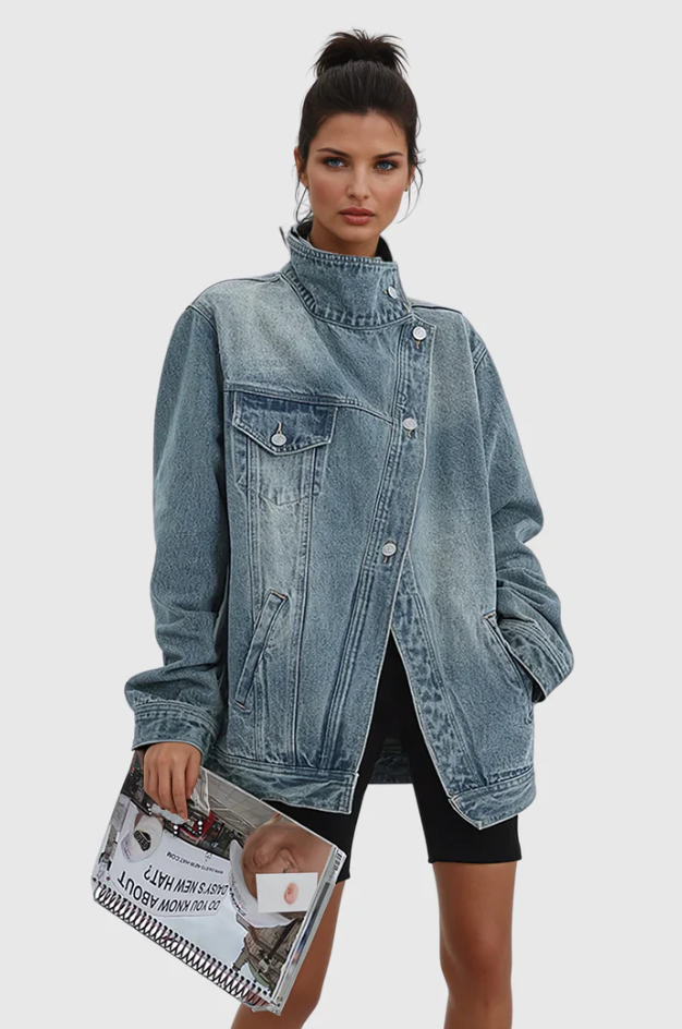 Skylin - Denim Jacket with Stand Up Collar for Women
