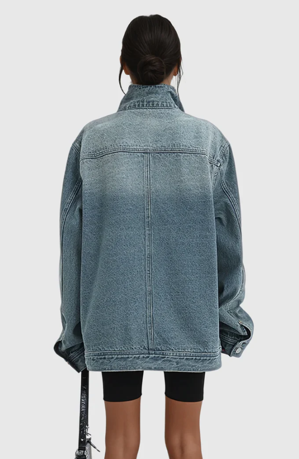 Skylin - Denim Jacket with Stand Up Collar for Women
