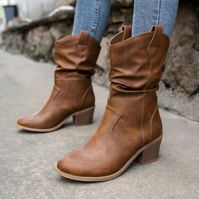 Western Cowboy Faux Ankle Boots with Heel for Women | Great for Everyday Wear