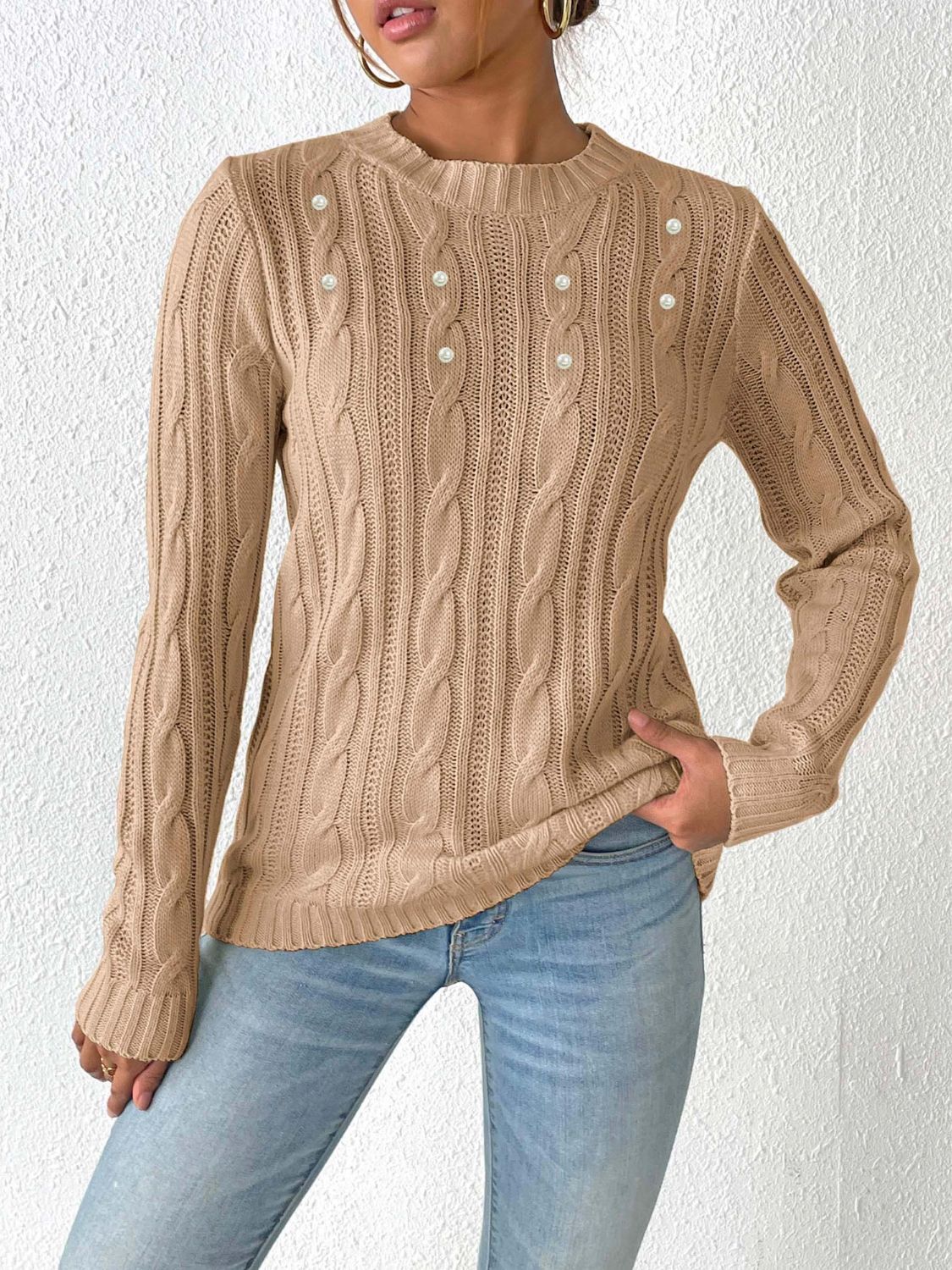 Women's Elegant Braided Knitted Jumper with Beads | Great for Autumn/Winter
