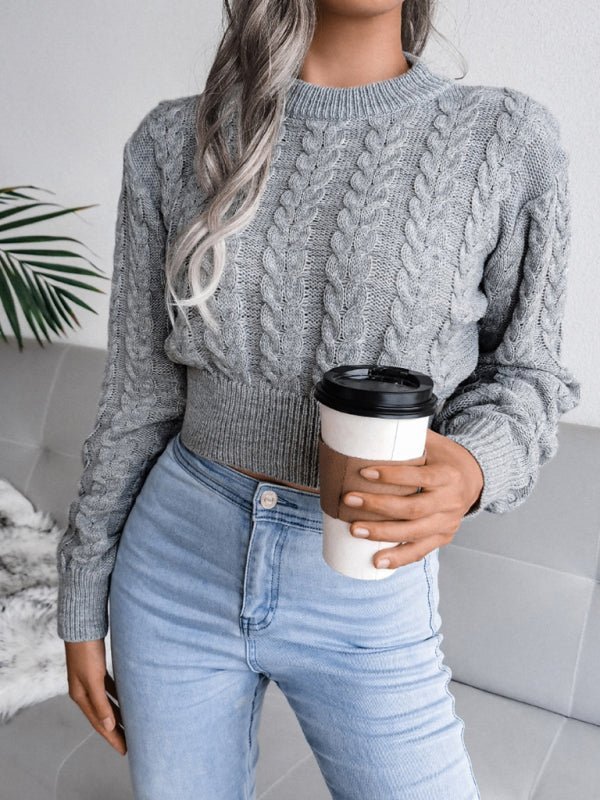 Women's Cropped Round Neck Cable Knit Jumper | Ideal for Autumn/Winter