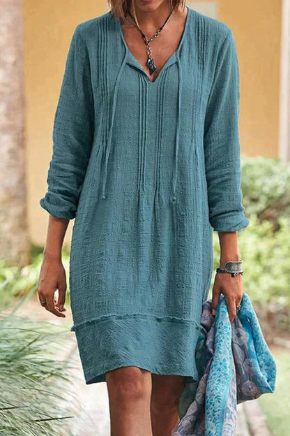 Women's Casual Textured Midi Dress with Drawstring | Ideal for Spring/Summer