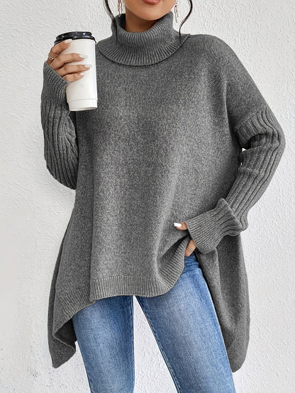 Women's Loose Fit Asymmetric Hem Turtleneck Jumper | Ideal for Autumn/Winter