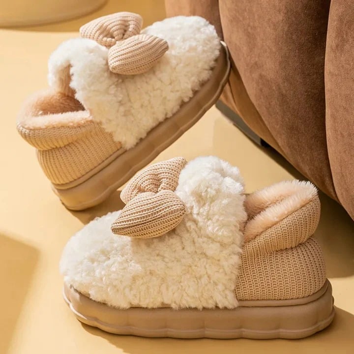 Women's Chunky Bow Patterned Slipper with Plush Lined | Everyday Wear