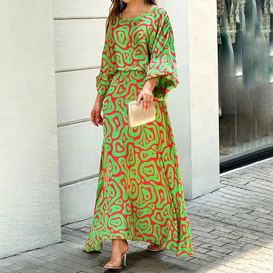 Daelynn - Elegant Swirl Print Long Sleeve Maxi Dress for Women