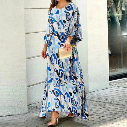 Daelynn - Elegant Swirl Print Long Sleeve Maxi Dress for Women