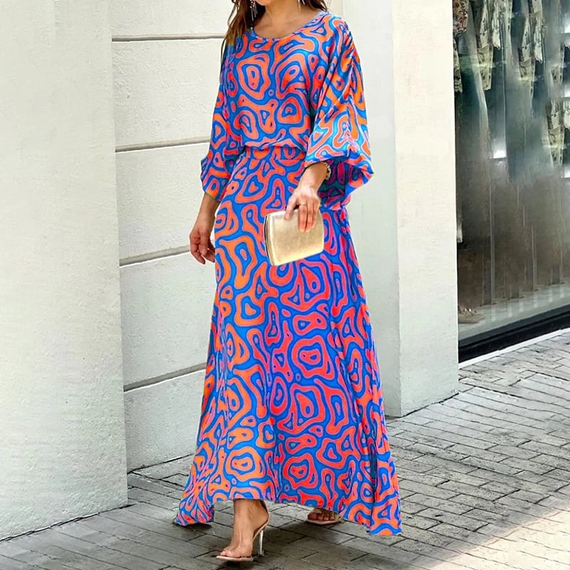 Daelynn - Elegant Swirl Print Long Sleeve Maxi Dress for Women