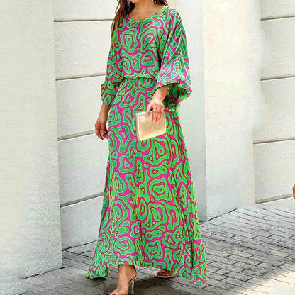 Daelynn - Elegant Swirl Print Long Sleeve Maxi Dress for Women