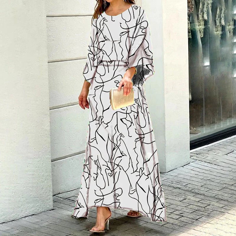 Daelynn - Elegant Swirl Print Long Sleeve Maxi Dress for Women