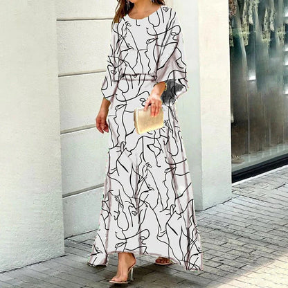 Daelynn - Elegant Swirl Print Long Sleeve Maxi Dress for Women