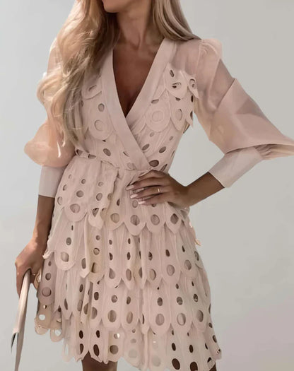 Women's V-neck Cocktail Dress with Eyelets | Ideal for Spring/Summer