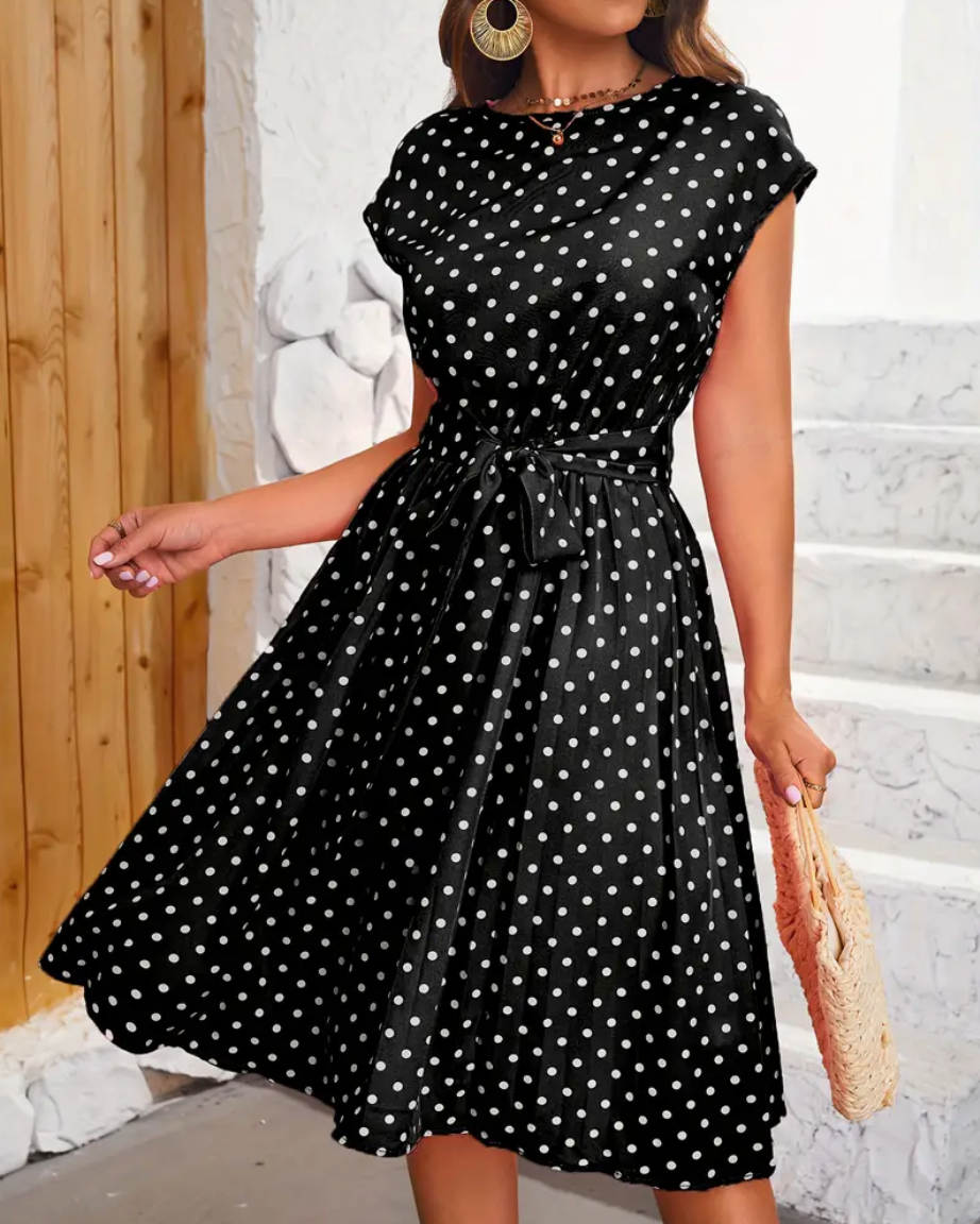 Variant image for Women's Charming Flowing Maxi Dress with Vintage Polka Dot Pattern-5