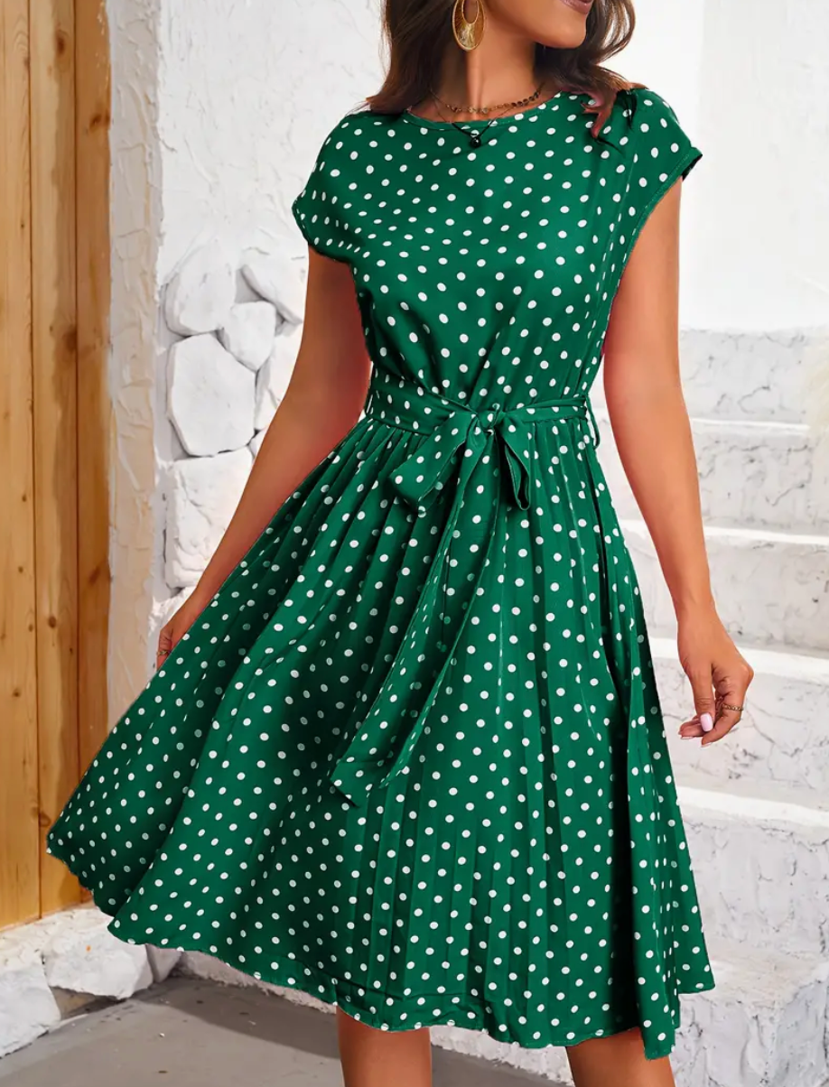 Variant image for Women's Charming Flowing Maxi Dress with Vintage Polka Dot Pattern-17