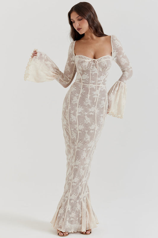Elara - Elegant Dotted Lace Formal Dress for Women