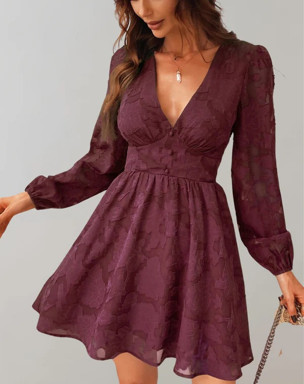 Women’s Casual V-Neck Long Sleeve Cocktail Dress | Ideal for Spring/Summer