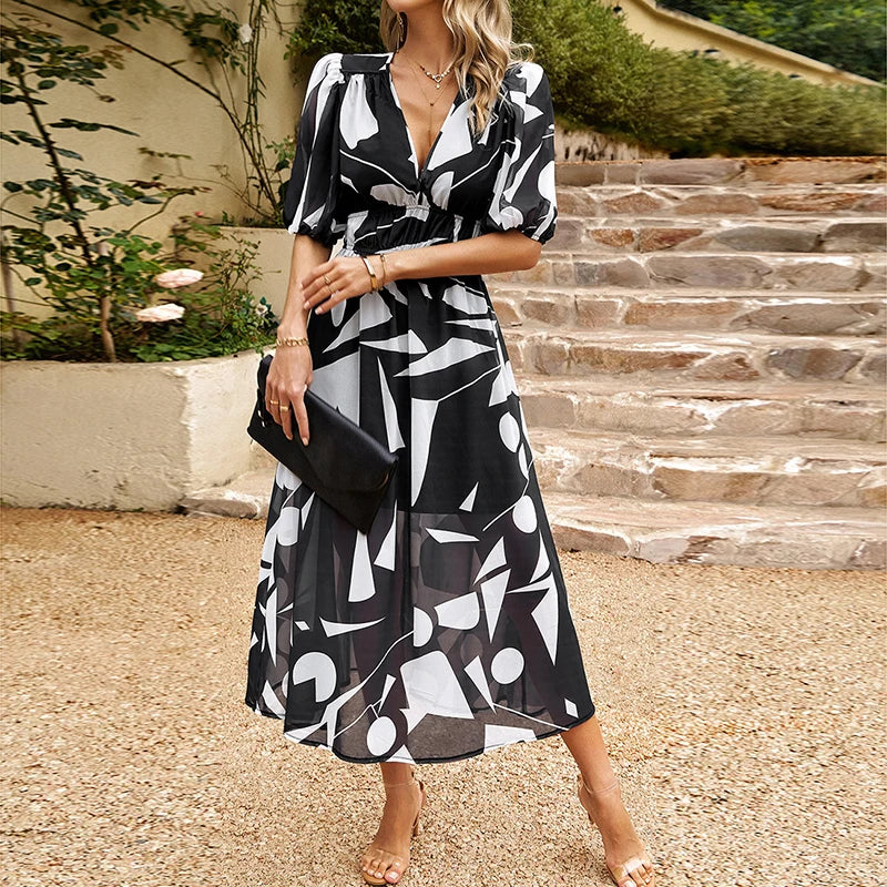 Orelie - Elegant Floral Summer Midi Dress for Women