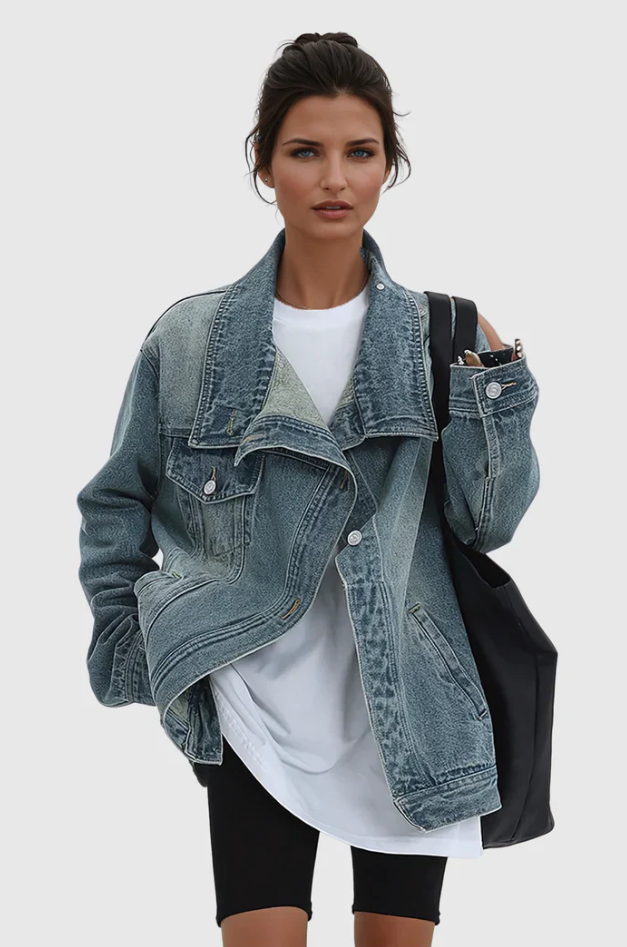 Skylin - Denim Jacket with Stand Up Collar for Women