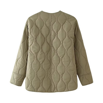 Women's Easy to Wear O-Neck Padded Quilted Coat with Buttons | Ideal for Autumn/Winter