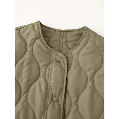 Women's Easy to Wear O-Neck Padded Quilted Coat with Buttons | Ideal for Autumn/Winter