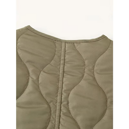 Women's Easy to Wear O-Neck Padded Quilted Coat with Buttons | Ideal for Autumn/Winter