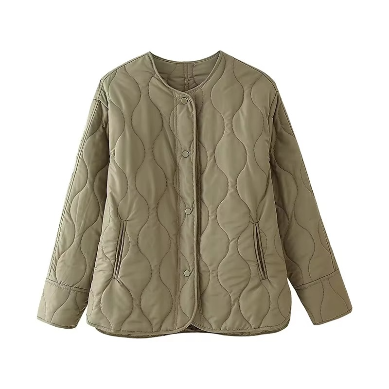 Women's Easy to Wear O-Neck Padded Quilted Coat with Buttons | Ideal for Autumn/Winter